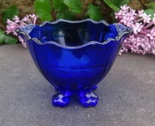 Cobalt Blue Glass Footed Open Salt Dip, Cellar, Dish!