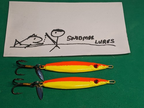 2 - 1/2 oz FLUTTER SPOONS LURES LEAD SLAB FISHING JIGGING ORANGE YELLOW kokanee - Picture 5 of 6