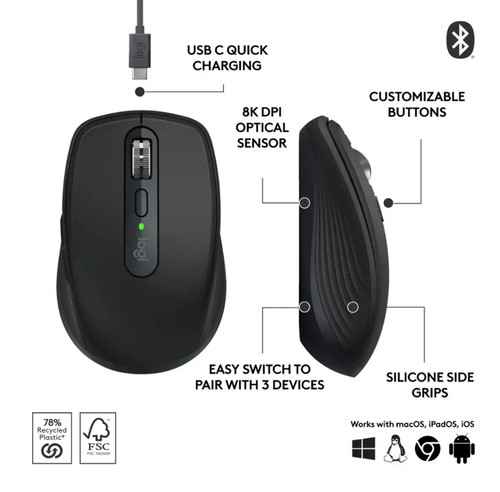 Logitech MX Anywhere 3S Bluetooth Mouse - Graphite - Afbeelding 2 van 3