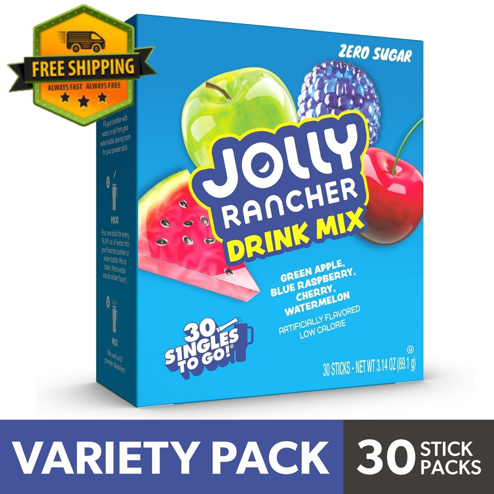 Jolly Rancher Sugar-Free Variety Pack Singles to Go Powdered Drink Mix 30 Count