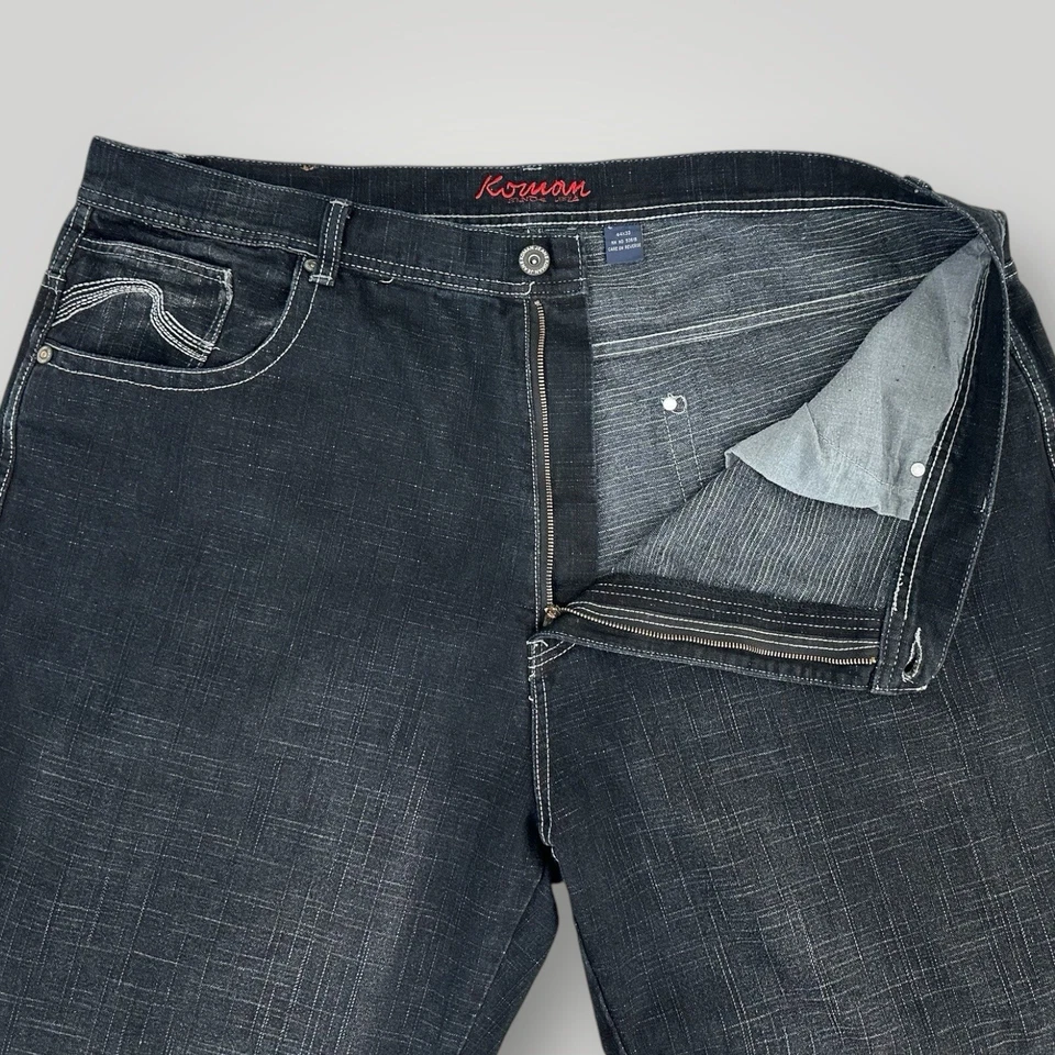 Pantalones de mezclilla vintage Koman para hombre 44x33 azul lavado oscuro holgados sueltos pierna ancha Y2K Foto 4 de 4