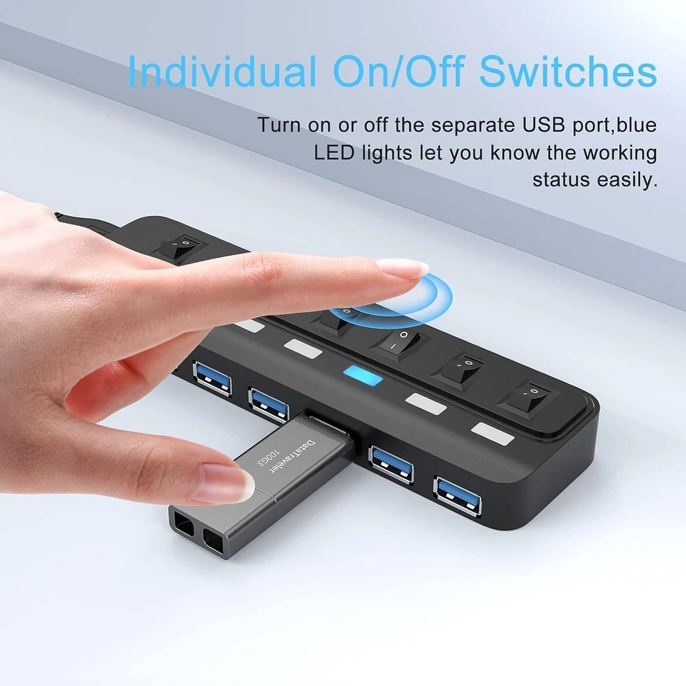 7-Port USB 3.0 Hub with Individual LED On/Off Switches