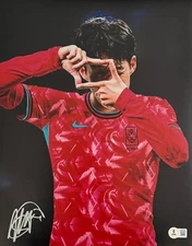 Son Heung-min Signed South Korea 11x14 Photo Tottenham BAS Beckett Witnessed
