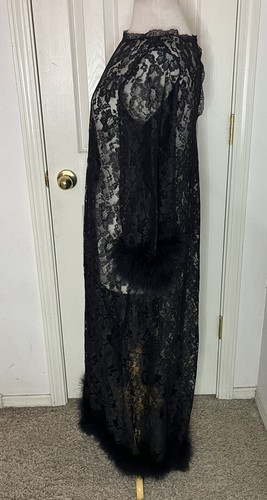 Vintage Jenelle Of California Black Lace Feather Night Gown Dress Women’s Small - Picture 4 of 6
