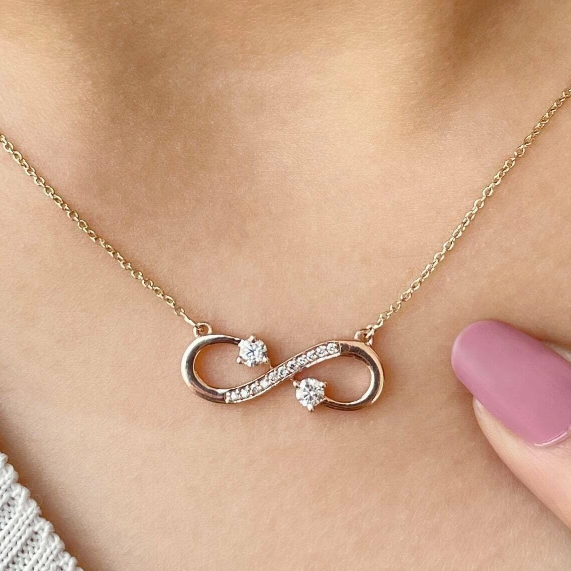 0.30 Ct Round Simulated Diamond Infinity Pendant Necklace 14K Rose