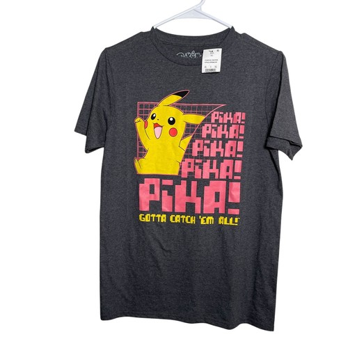 Pokemon Pikachu Shirt Boy's XL Gray Short Sleeve Pika Nintendo NWT