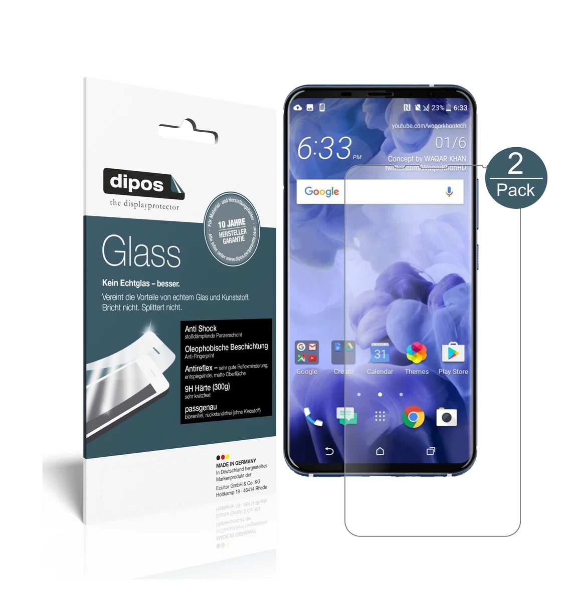 Dipos I 2X Pellicola Protettiva Opaca Per HTC U12 Plus – Protezione Flessibile 9H Anti-Graffio Made In Germany - 2
