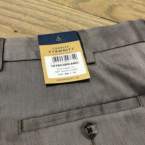 NWT Charles Tyrwhitt Pants Mens Sz 40x32 Classic Fit Smart Texture Mocha Brown - Picture 7 of 9