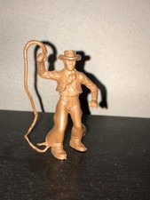 Marx 60mm Ranch Cowboy with whip. 1950s. Brown Plastic