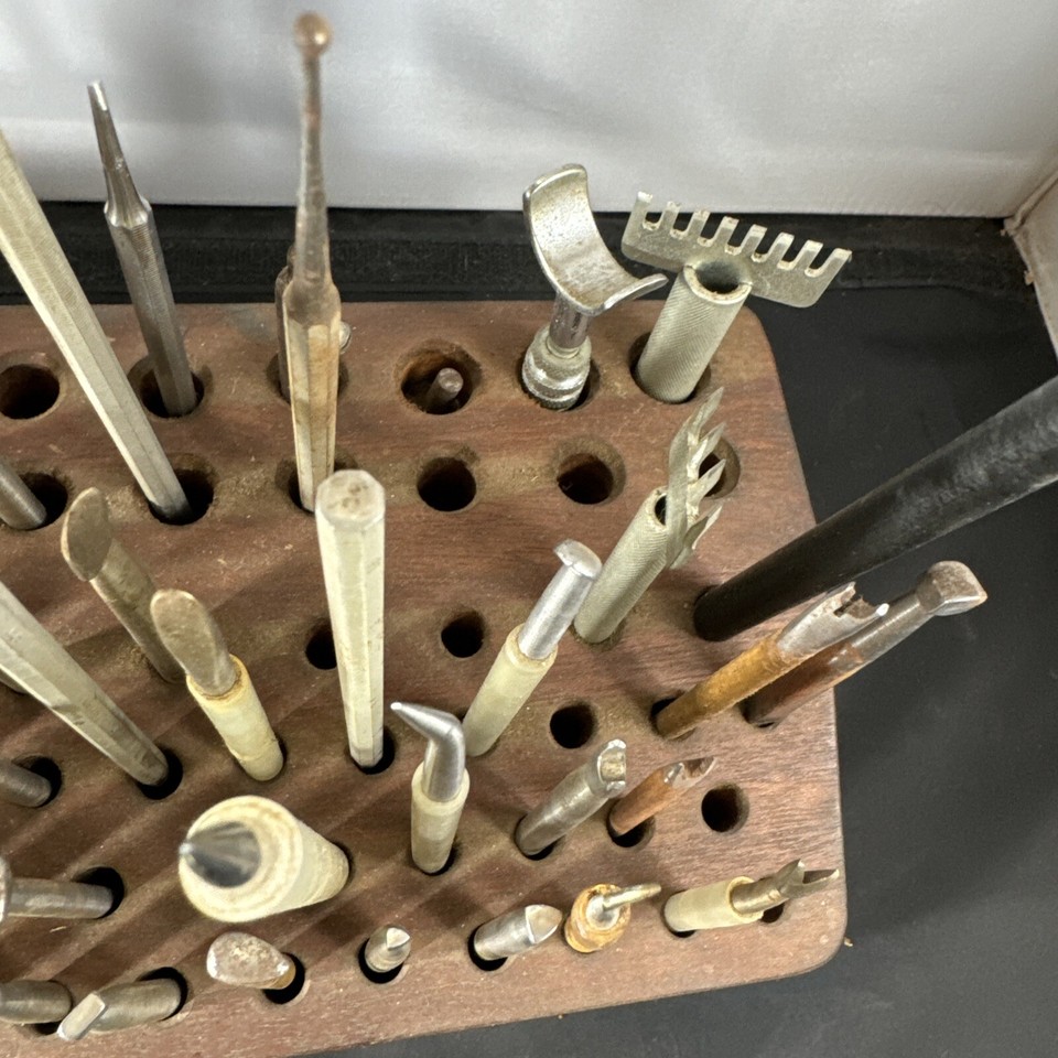 Lot of 64 Leather Working Punch Stamps VTG Tools Embossing In Wood