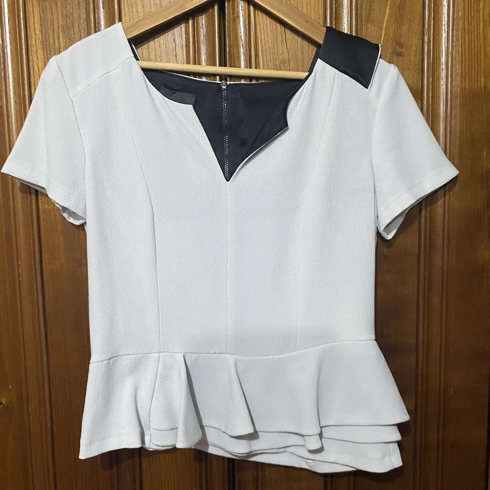 Sz IT 46 US 10 ATOS LOMBARDINI Gray Black Ruffle Top Blouse Ladies