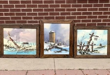 Hector Salas Oil Painting Winter Western Landscape Lot of 3 Signed Original