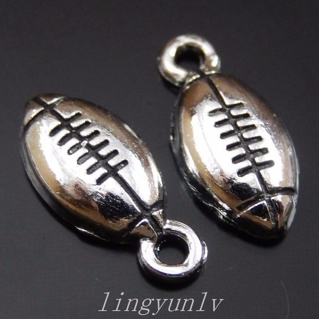 140 Pieces Silver Alloy Rugby Ball Charms Pendants 15x7mm Vintage