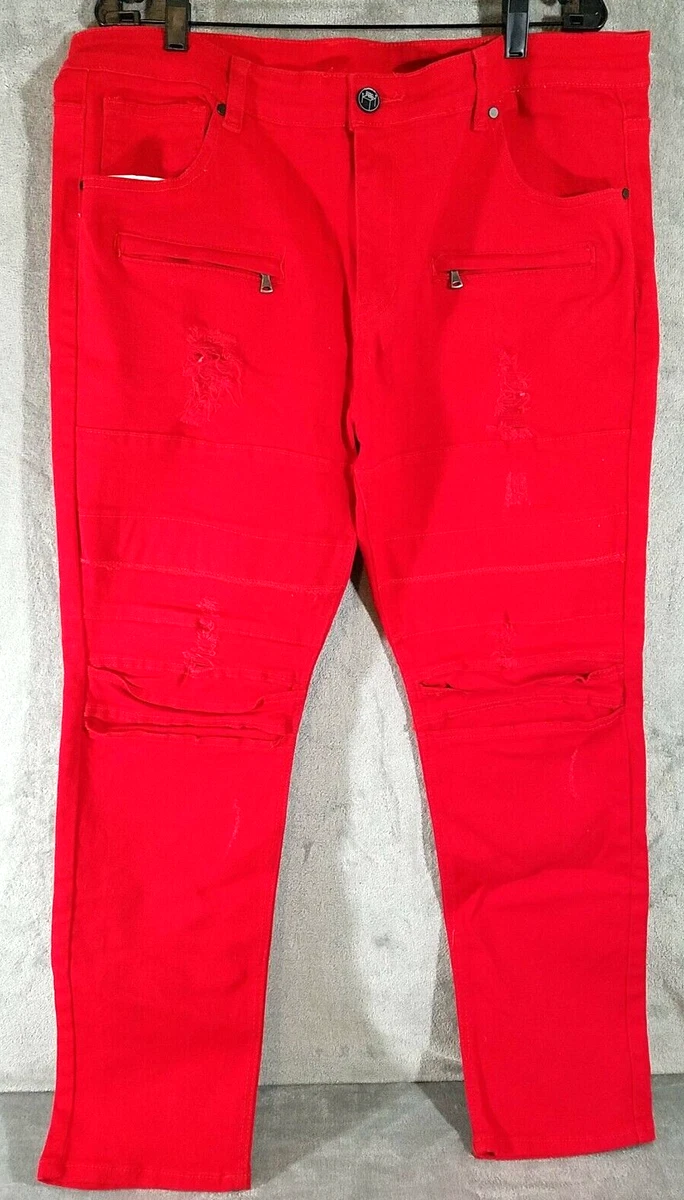 Red biker shop jeans mens