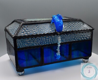 Ocean Blue Dolphin Keepsake Stained Glass Box, and Jewelry,  - Ships Fast!!!