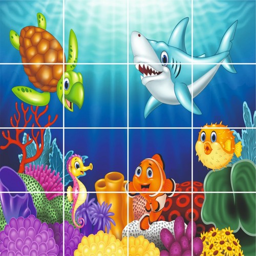 FULL COLOUR SEA LIFE TILE STICKERS - Waterproof, Bathroom tiles - Shark & Turtle - Picture 4 of 9