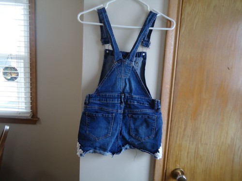 Shortalls JORDACHE Girls L (10/12) Bib Overalls Denim Floral Embroidered Pockets - Picture 4 of 7