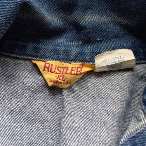 Vintage Rustler Mens XL (pit 24.5") Denim Jeans Jacket (25" length) 100% Cotton - Picture 6 of 8
