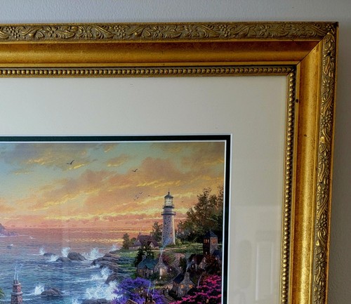 Thomas Kinkade LITHOGRAPH The VIllage Lighthouse Limited Ed. Gold Frame 14x18.5 - Picture 7 of 14