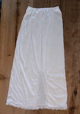 Vtg Gaymode JCPenney Maxi Half Slip Womens M White Long Lace Slit Elastic Waist