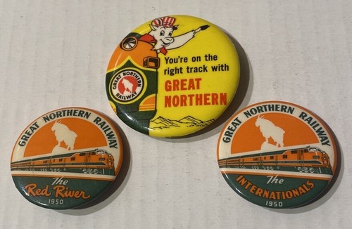 3 1950's The Red River International GREAT NORTHERN RAILWAY Pin Badge GNRY - Picture 2 of 4