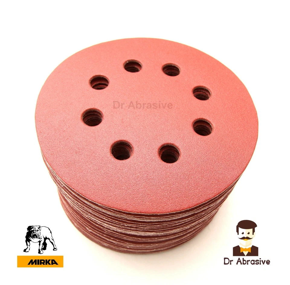 125mm Sanding Discs MIRKA 5 inch Pad 8 Hole Orbital Sandpaper Hook and Loop VAT