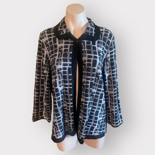 Exclusively Misook Small Vintage Purple Black Geometric One Button Cardigan - 第 1/7 張圖片