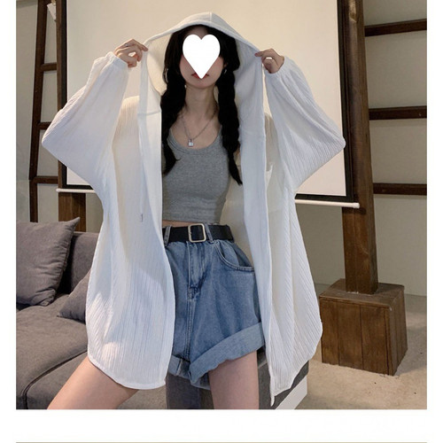 Women's Sunscreen Coat Matching Medium Length Loose Cardigan Hooded Thin - Picture 1 of 16