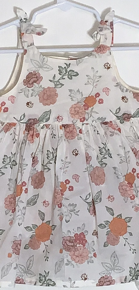 H&M Bebé Niña 18M Solero Marfil con Naranja Verde Flores Botones Traseros Nuevo con Etiquetas Foto 4 de 4