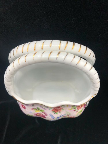 Formalities By Baum Bros Porcelain Floral Basket Vase Pink Gold Chintz - Picture 12 of 12