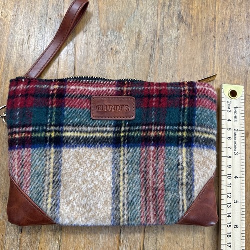 Borsa a mano da polso Plunder ecopelle marrone tartan plaid piccola multiuso boho