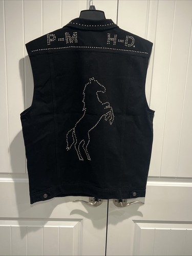 Men's Post Malone X Harley Davidson 2XL Studded Horsepower Denim Vest Motorcycle - 第 1/9 張圖片