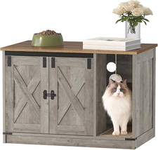 Cat Litter Box Enclosure, Hidden Litter Box Cabinet Furniture with Cat Bell, Ind