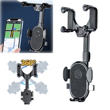 360 Rotatable And Retractable Car Phone Holder Rearview Mirror Mount Universal
