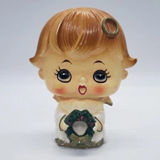 Lipper Mann Flat Head Christmas Angel Girl Big Eye 5.25” T Japan - As Is