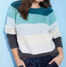NWT LOFT Striped Cozy Soft Sweater Blue/Teal/Green Multi Size M - Retail 79