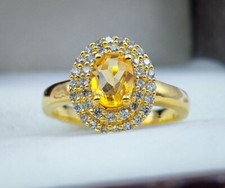 3Ct Oval Cut Lab Created Citrine Halo Engagement Ring 14K Yellow Gold Plated