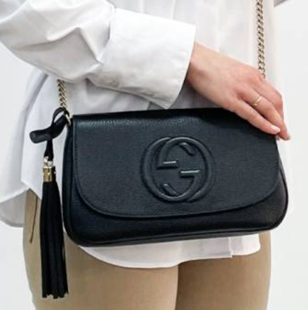 new Gucci GG Soho Medium Black Shoulder Bag Handbag Flap