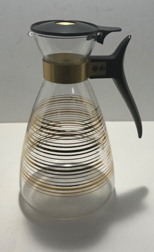 Vintage Pyrex Kaffee Dekanter Karaffe mit Vintage Deckel Gold gestreift Dekorationen - Bild 10 von 24