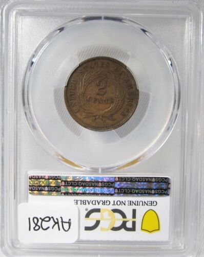 1865 Fancy 5 Two Cents Coin PCGS XF Detail RPD Certified AK281 - Picture 3 of 4