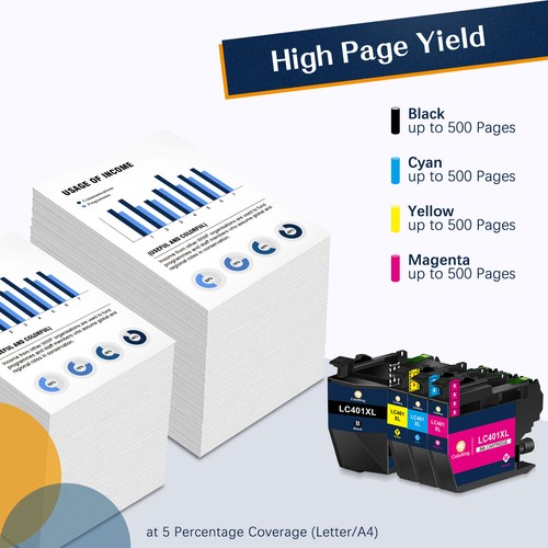 5 Pack LC401XL Ink Cartridge compatible for Brother MFC-J1010DW MFC-J1170DW - Bild 2 von 5
