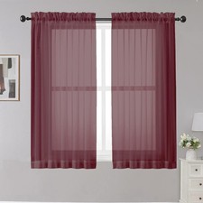 Sheer Curtains 45" Long Light 42"W X 45"L Kitchen Small Window 2 Pack Burgundy