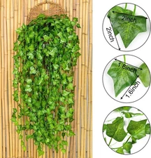 EZFLOWERY 12 Strands 84 Feet Artificial Ivy Vines Leaves, Silk Garland Fake