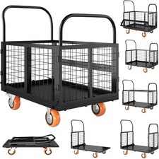 Platform Truck Cart w/Cage Hand Moving Cart 2000LBS Folding Hand Truck Cage Cart