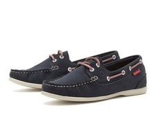 Image of Chatham Penang Lady Leather Boat Shoes Navy/Pink