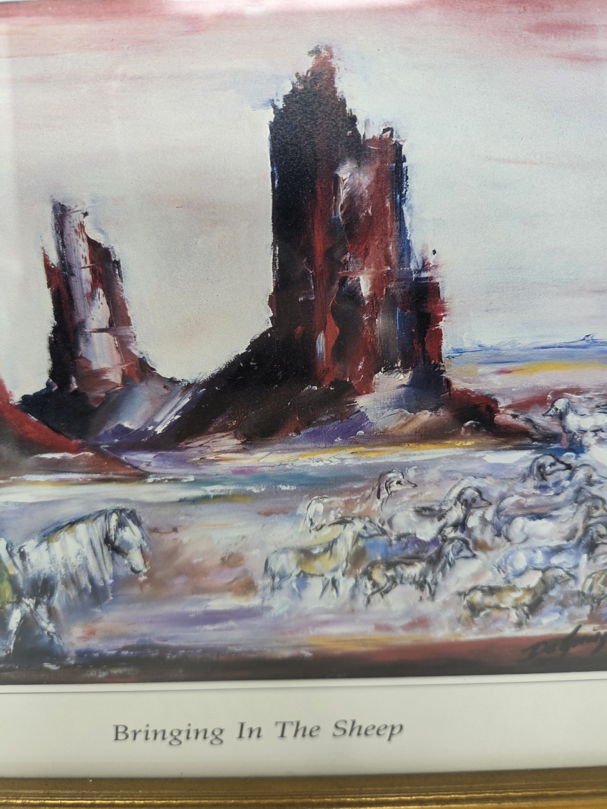 Ted De Grazia “Bringing In The Sheep - Monument Valley” Framed Print 12" X 10"