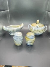 Wade Irish Porcelain Posy Trough, Sugar Bowl with Lid, Salt Pepper. Vintage