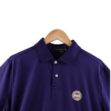 RLX Ralph Lauren Mens L Golf Polo Shirt Purple Blue Tour Logo Rugby Stretch