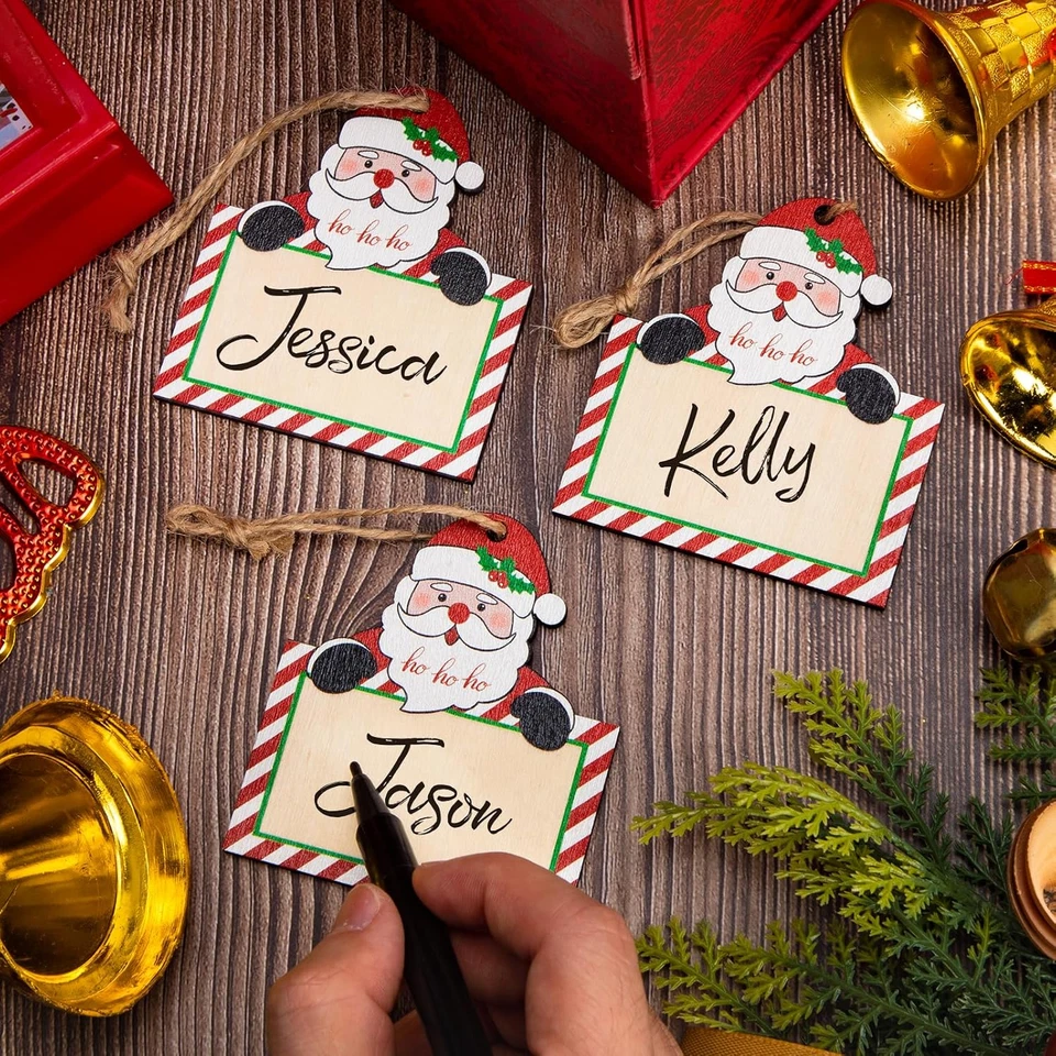 12 Piezas Etiquetas Medias Navidad Personalizadas Etiquetas Medias Etiquetas Madera Nombre para C Foto 4 de 4
