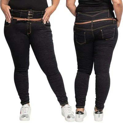 Damen High Waist Röhrenjeans Übergröße Skinny Stretchhose Slim Fit Jeans Gürtel - Bild 1 von 4